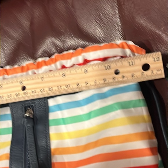 RAINBOW striped BAG drawstring backpack 12”x 15” blue lining polyester new light - Picture 8 of 9